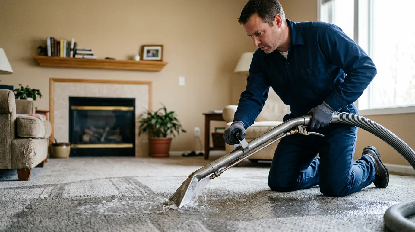 Water damage restoration technician working near Raymond, IL